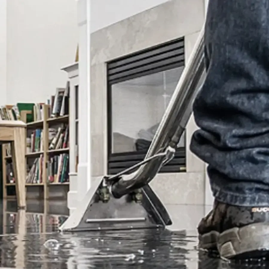 Extraction wand removing water from a living room floor