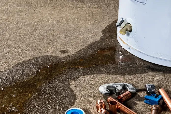 Water escaping from a tank onto the garage floor